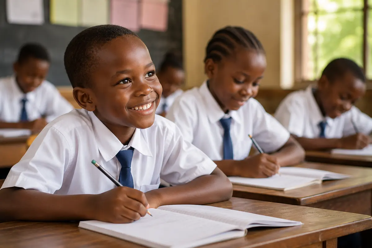 Children smiling in a classroom