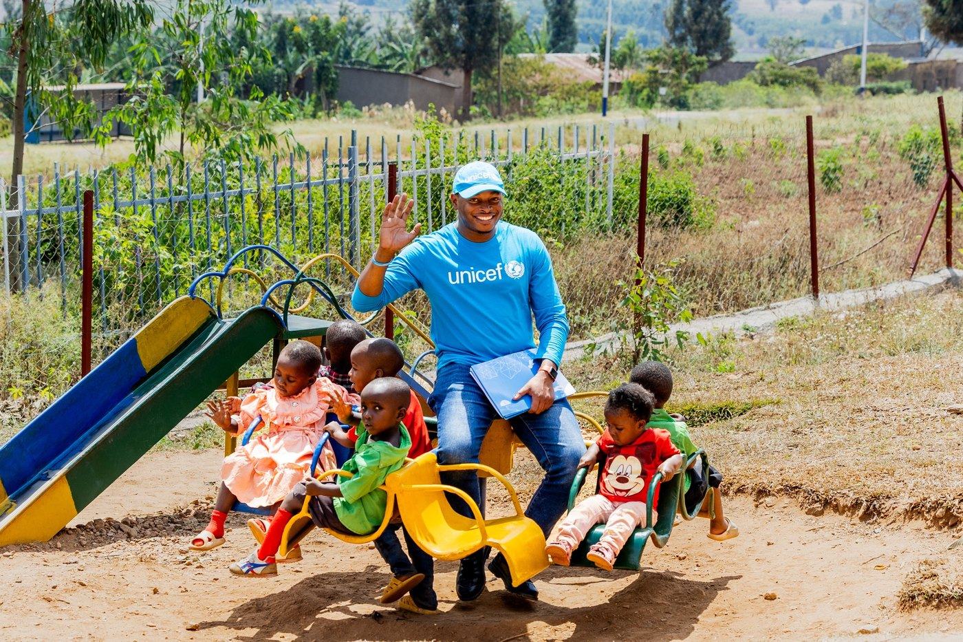 A UNICEF colleague joins playtime
