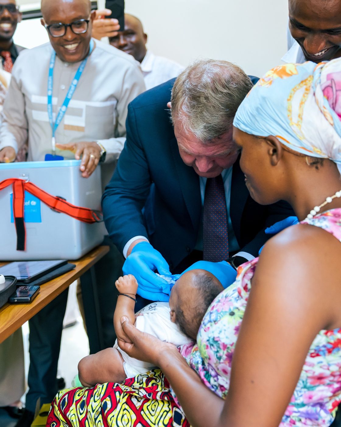 The Minister takes part in a routine vaccination.