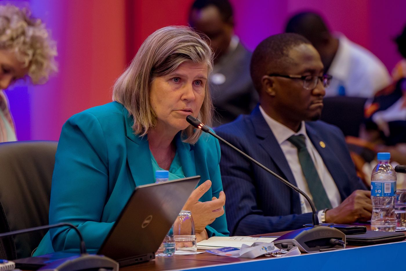 A panellist speaks during a session at a summit in Kigali